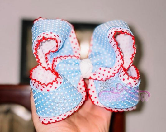 Red Swiss dot - blue itty bitty dot